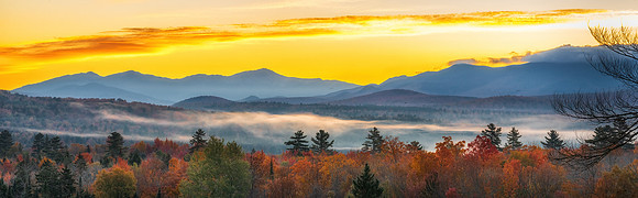 Sunrsie Panorama Over Presidential Range, White Mountains, New Hampshire.  Fall 2022.