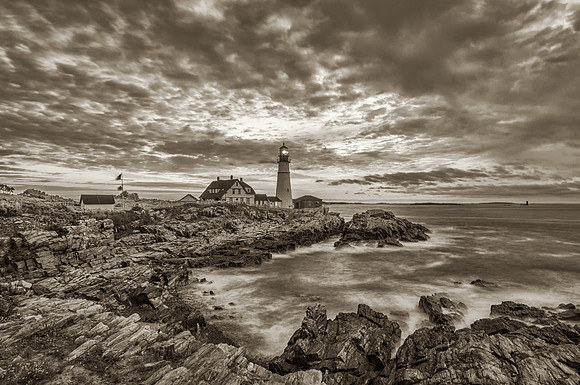 Happy Anniversary Sunrise in B & W Portland Head, Cape Elizabeth, Maine
