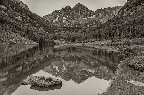 First Light on Maroon Bells B & W July 2013