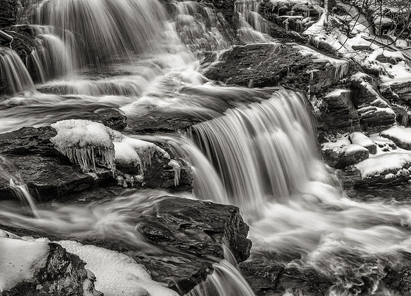 Garwin Falls, Wilton, NH New Years Day 2016 in B & W