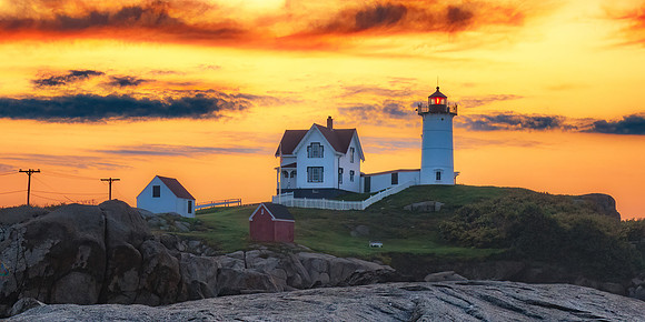 Halloween Sunrise Over Nubble Lighthouse.  York, Maine.