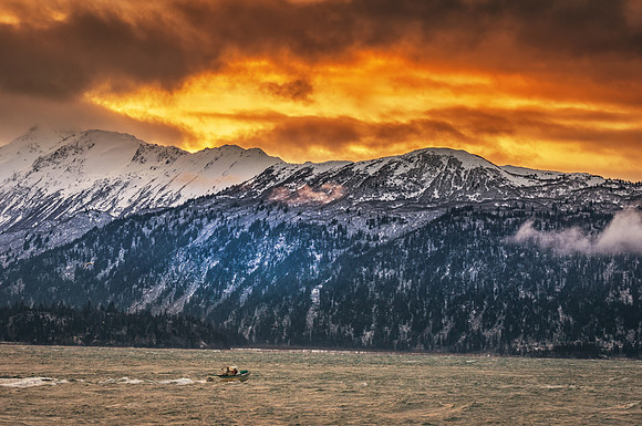 Winter Sunrise Over Kachemak Bay from Homer Spit, Alaska