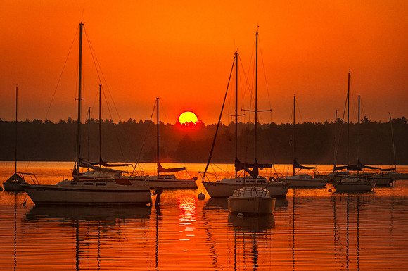Sailboats at Sunrise, Lake Massabesic, Manchester, NH