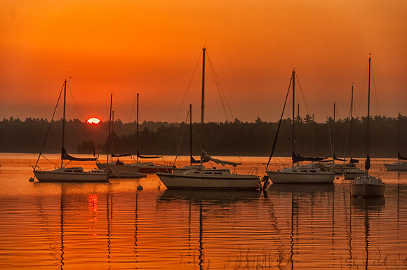 Sailboats at Sunrise, Lake Massabesic, Manchester, NH