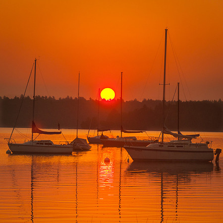 Sailboats at Sunrise, Lake Massabesic, Manchester, NH