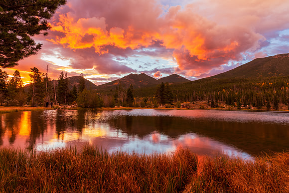 Fire on the Mountain at Sunrise. Sprague Lake, RMNP, Colorado. Fall 2022.