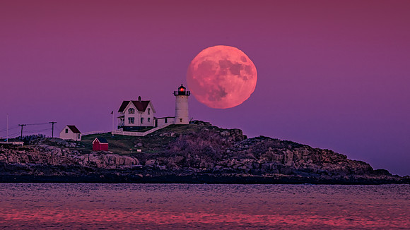 Supermoon Over Nuble Lighthouse, York, Maine